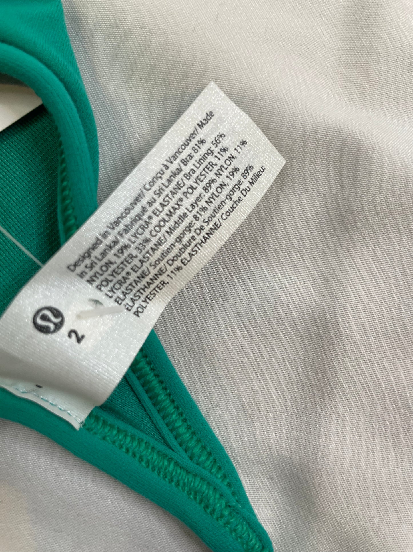 Size 2 A/B Kelly Green Align Sweetheart Bra